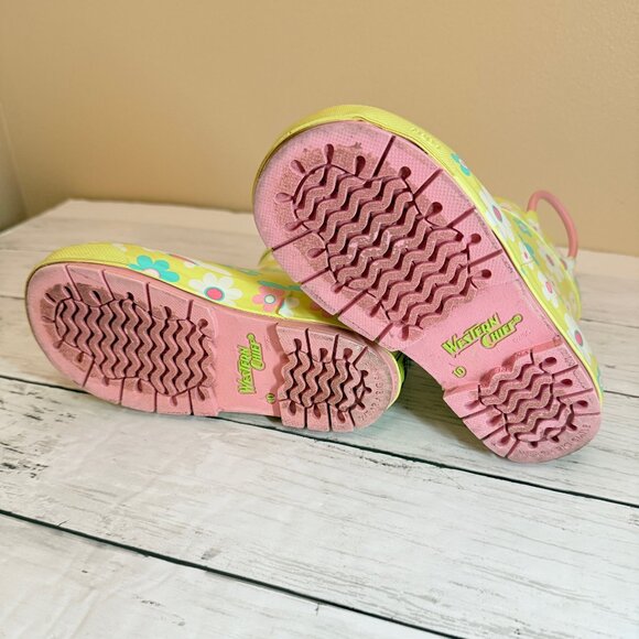 Toddler Girl's Western Chief Flower Power Shorty Rain Boots Size 10 Yellow - Picture 6 of 6